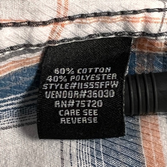 BKE Athletic Fit Mens L Plaid Pearl Snap Long Sleeve Blue Orange Buckle White - Picture 8 of 8